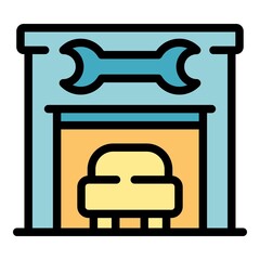 Car repair service icon. Outline car repair service vector icon color flat isolated