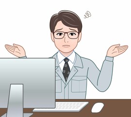 青い作業着の男性