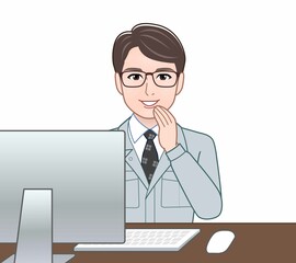 青い作業着の男性