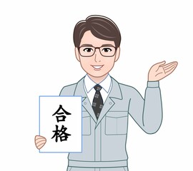 青い作業着の男性