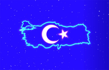 Turkish flag neon private collection with Turkey map. Download the flag vector inside the unique super glowing neon country map. light burst. Cool linear neon with design element icon.