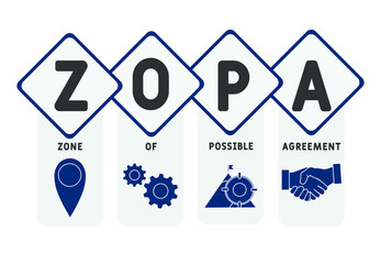 ZOPA - Zone Of Possible Agreement  acronym. business concept background.  vector illustration concept with keywords and icons. lettering illustration with icons for web banner, flyer, landing pag