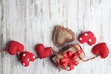 Flat lay cute composition with fabric heart