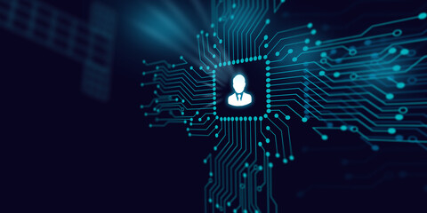 Businessman Symbol is Reflecting Over Futuristic Electronic Circuit