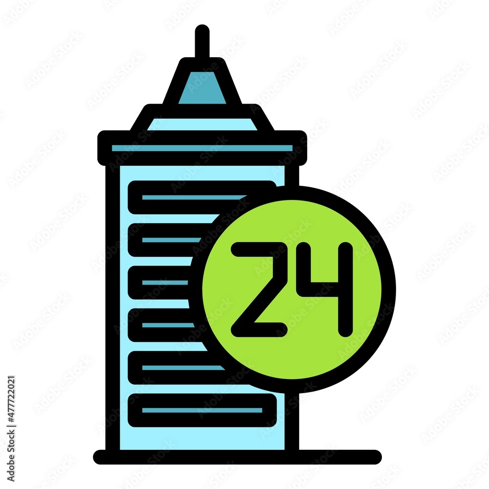 Poster 24 hour agent building icon. outline 24 hour agent building vector icon color flat isolated