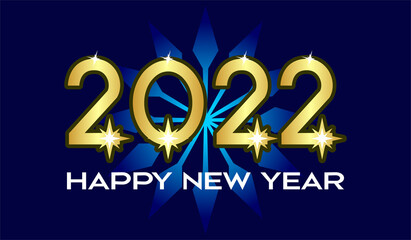 2022 gold text on a dark blue background. Happy new year 2022 vector writing. Cool and minimalistic text template.