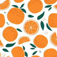 Muurstickers Oranje naadloze patroon met sinaasappelen op een witte achtergrond. Goed voor inpakpapier, textielprints, scrapbooking, behang, stationary, achtergronden, productverpakkingen, enz. EPS 10