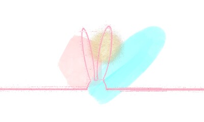 Weird abstract Easter background. Trendy Easter design with free space for text. Rabbit drawn by pink line with pixels bits.