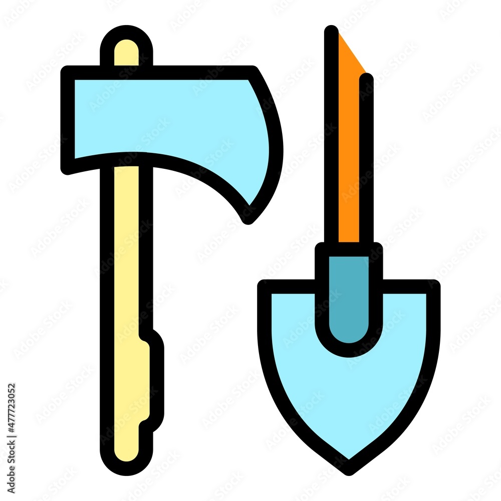 Poster axe and spade icon. outline axe and spade vector icon color flat isolated