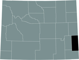 Black highlighted location map of the Goshen County inside gray administrative map of the Federal State of Wyoming, USA