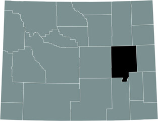 Black highlighted location map of the Converse County inside gray administrative map of the Federal State of Wyoming, USA