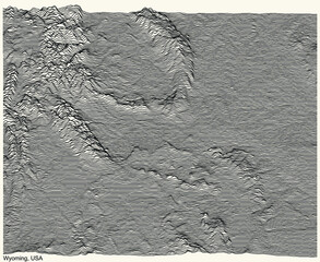 Topographic relief map of the Federal State of Wyoming, USA with black contour lines on beige background