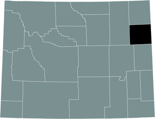 Black highlighted location map of the Weston County inside gray administrative map of the Federal State of Wyoming, USA