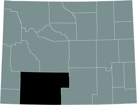 Black Highlighted Location Map Of The Sweetwater County Inside Gray Administrative Map Of The Federal State Of Wyoming, USA