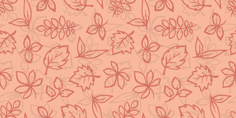 Autumn Watercolor Floral Seamless Patterns with packaging and scrapbooking. colorful gray and red fall Leave on beige Background