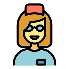 Rehabilitation woman doctor icon. Outline rehabilitation woman doctor vector icon color flat isolated