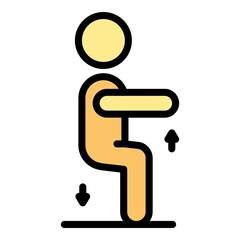 Physical rehabilitation sit down icon. Outline physical rehabilitation sit down vector icon color flat isolated