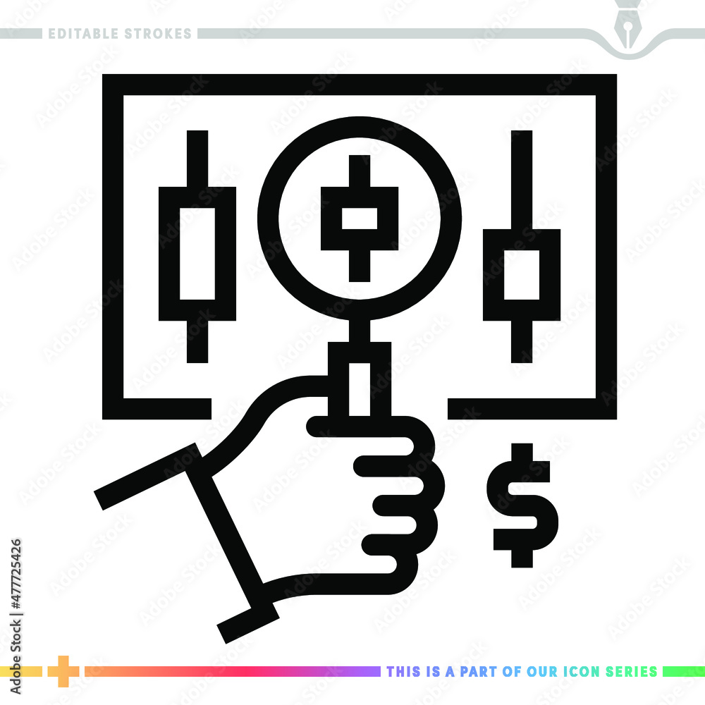 Poster line icon for commodity trend analysis illustrations with editable strokes. this vector graphic has 
