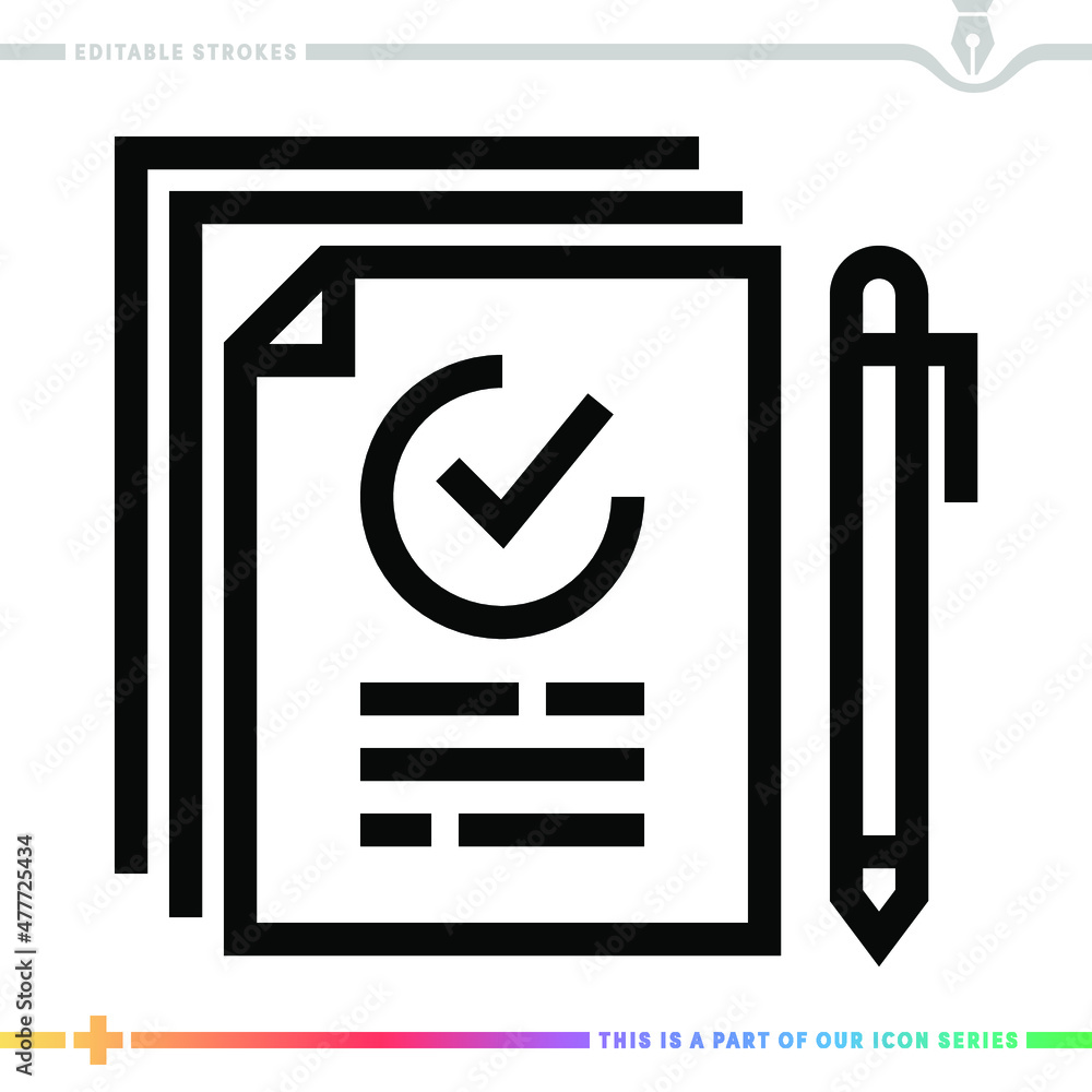 Poster line icon for audit and reporting illustrations with editable strokes. this vector graphic has custo