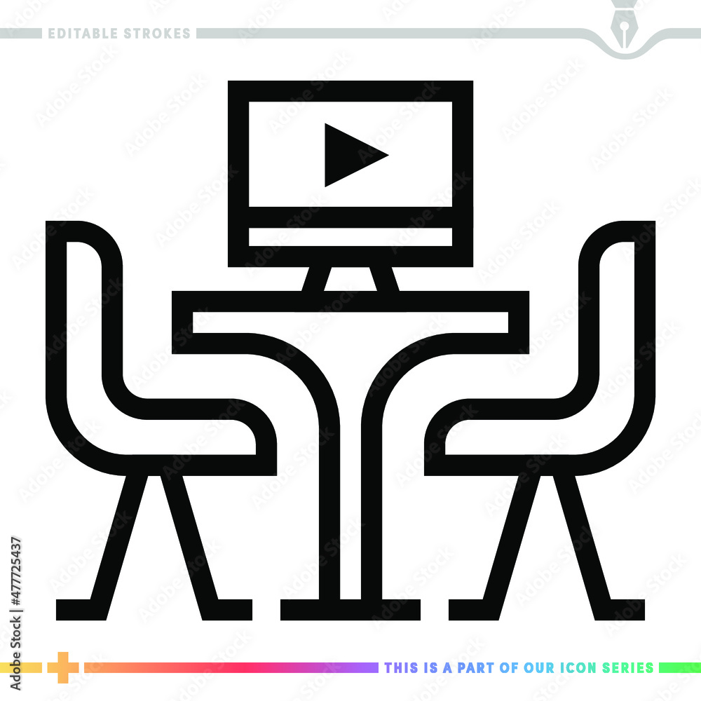 Poster line icon for online video classes illustrations with editable strokes. this vector graphic has cust