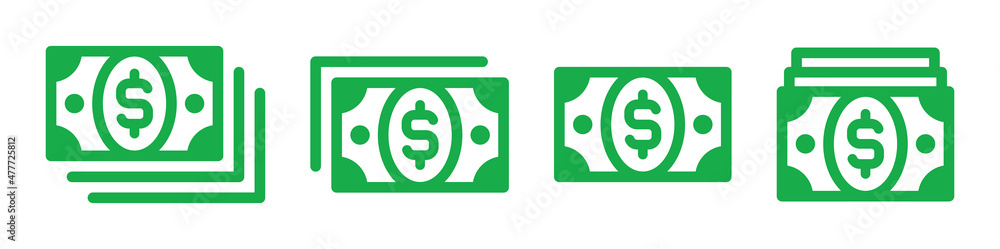 Sticker dollar bill stack, green currency banknote, cash and money symbol.