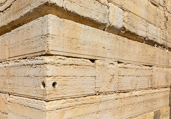 South-eastern corner of Temple Mount walls with Davidson Center excavation archeological park in Jerusalem Old City in Israel