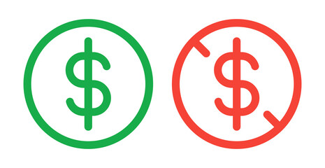 No dollar and dollar symbol vector illustration. Paid and free symbol