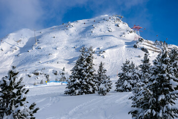 Winter mountain ski resort landscape