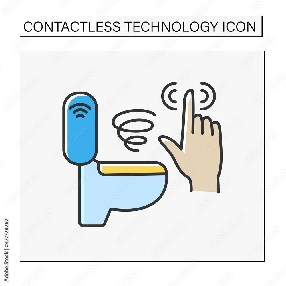 Poster modern technology color icon. touchless wc flush controls. control by finger. contactless technology