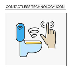 Modern technology color icon. Touchless WC flush controls. Control by finger. Contactless technology concept. Isolated vector illustration