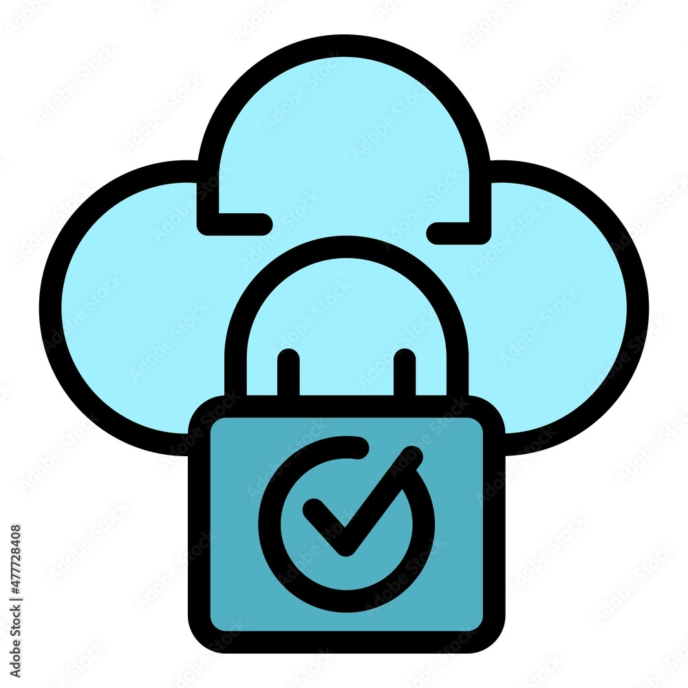 Poster database locked cloud icon. outline database locked cloud vector icon color flat isolated
