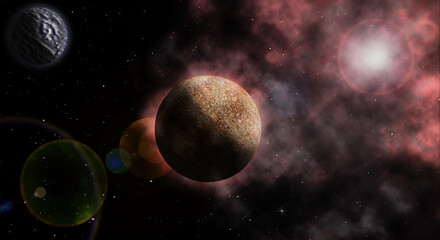 Fototapeta na wymiar Cosmic background - planets and stars on a black background.