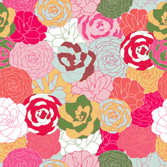 Naklejka premium Blooming camellias seamless design