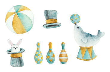 Happy circus. Watercolor hand drawn illustration