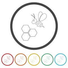 Bee icon isolated on white background, color set