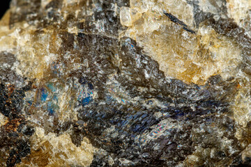 macro mineral stone Labradorite on a black background