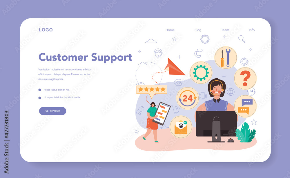 Poster technical support web banner or landing page. consultant help