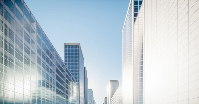 3d rendering loop video of building or skyscraper in city or downtown. That is real estate, property, house or residential. Look modern for background, concept of corporate, business center, finance.