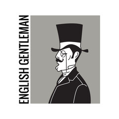An English gentleman. Silhouette of an Englishman in a top hat with a monocle.Logo, icon, icon, design element.