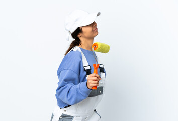 Painter woman over isolated white background suffering from backache for having made an effort