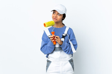 Painter woman over isolated white background scheming something