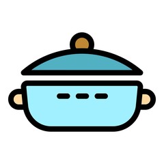 Cooking wok frying pan icon. Outline cooking wok frying pan vector icon color flat isolated