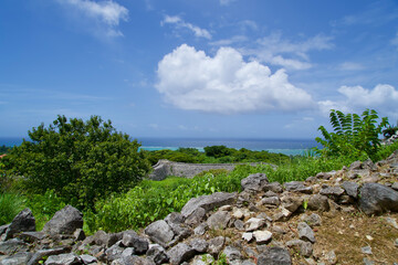 Fototapeta na wymiar Landscape with sky and ocean from Nakijin castle.