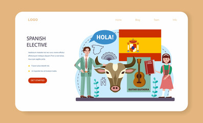 Spanish learning web banner or landing page. Language school