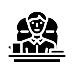 boss at office table glyph icon vector. boss at office table sign. isolated contour symbol black illustration