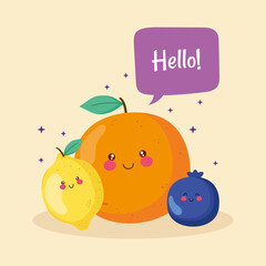 hello banner with fruits