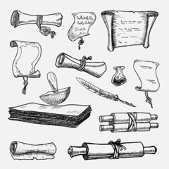 Set of vintage paper scrolls. Vector elements isolated on white background