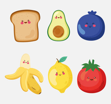 cute bread and fruits