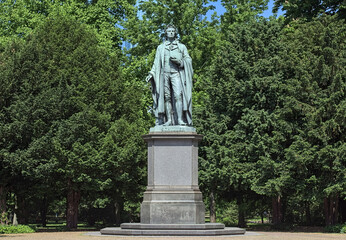 Schiller monument at the Taunusanlage park in Frankfurt am Main, Germany. The monument was erected...