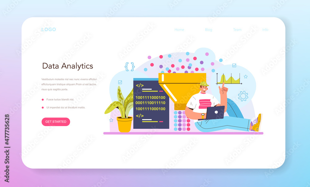 Poster big data analytics web banner or landing page. big data from different